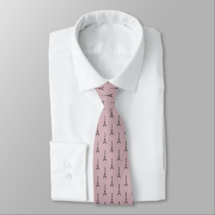 Corbata Patrón de la torre Eiffel Negra en rosa polvorient