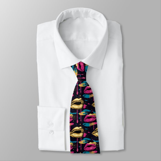 Corbata Patrón de labios de arte pop negrita con detalles  (Atado)