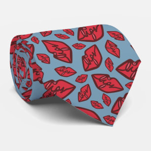 Corbata Patrón de labios divertidos y bonitos azul