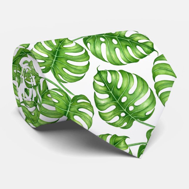 Corbata Patrón de las acuarelas de Monstera (Enrollado)