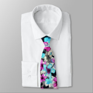 Corbata Patrón de las flores de color azul rosado blanco n