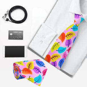 Corbata Patrón de Leafy Hawái Retro Pink