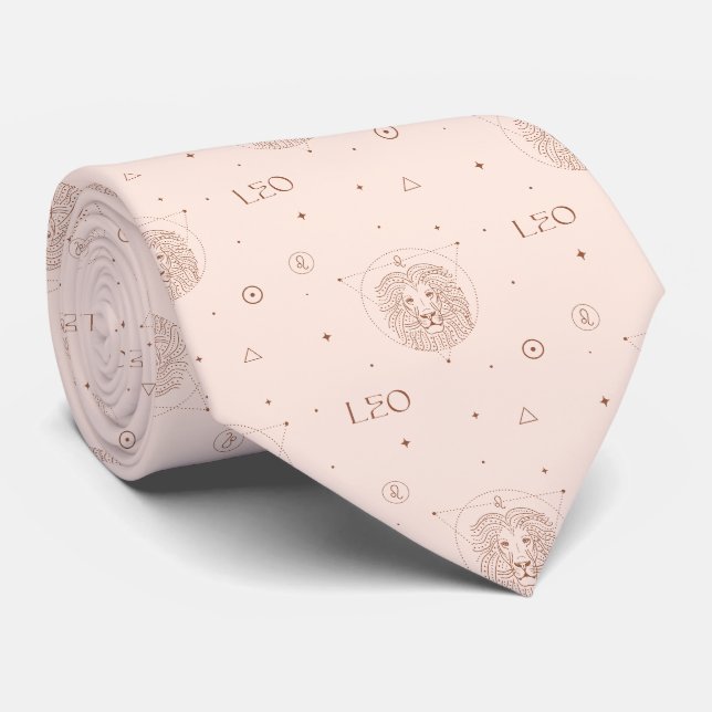 Corbata Patrón de Leo del Zodiaco en Marrón y Burdeos (Enrollado)