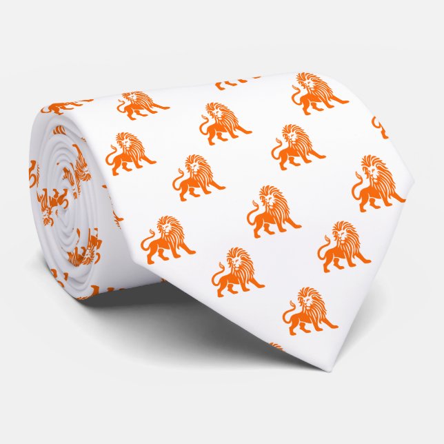 Corbata Patrón de león - Naranja en blanco (Enrollado)