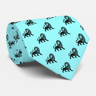 Corbata Patrón de león - Negro sobre el hielo azul