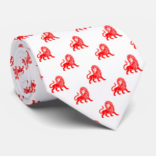 Corbata Patrón de león - rojo sobre blanco
