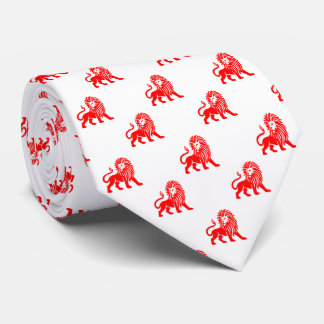 Corbata Patrón de león - rojo sobre blanco