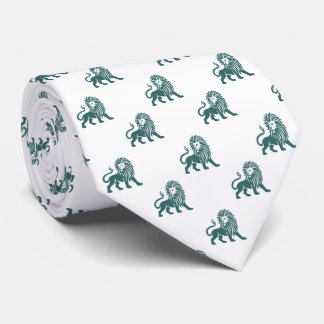 Corbata Patrón de León - Verde Musgo sobre Blanco
