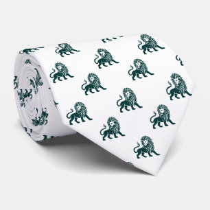 Corbata Patrón de León - Verde Oscuro sobre Blanco