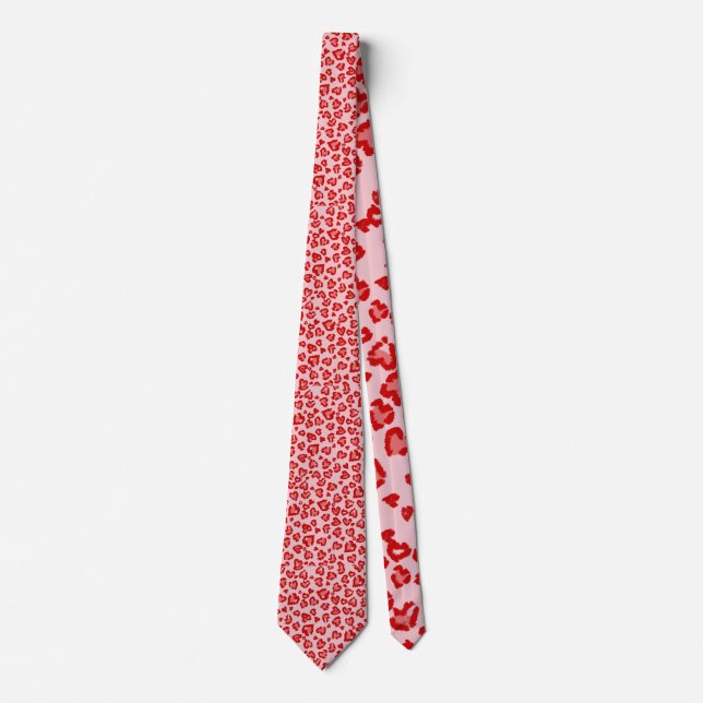 Corbata Patrón de leopardo de corazones en rojo sobre rubo (Anverso)