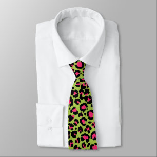 Corbata Patrón de leopardo en frambuesa sobre verde lima