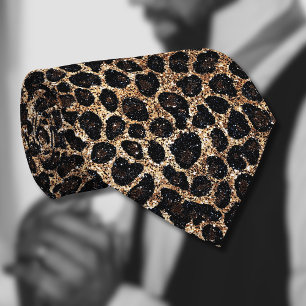 Corbata Patrón de leopardo negro marrón dorado con brillo