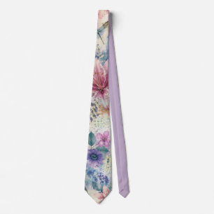 Corbata Patrón de libélula floral acuarela
