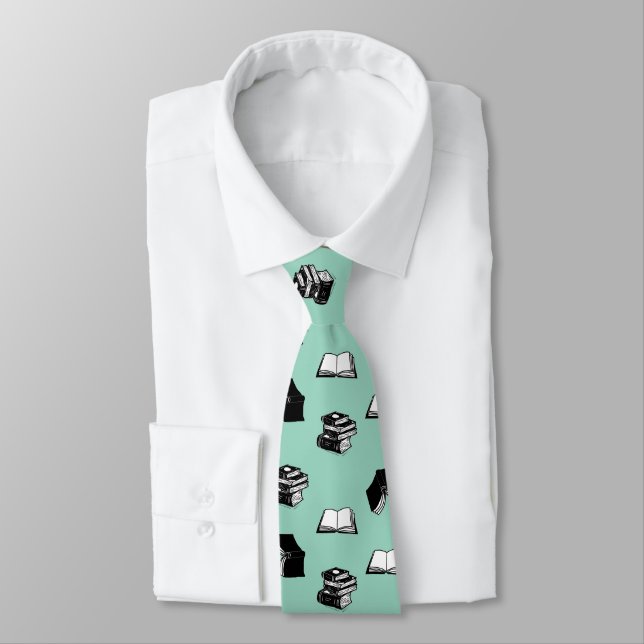 Corbata Patrón de libro bibliophile moderno teal ligero (Atado)