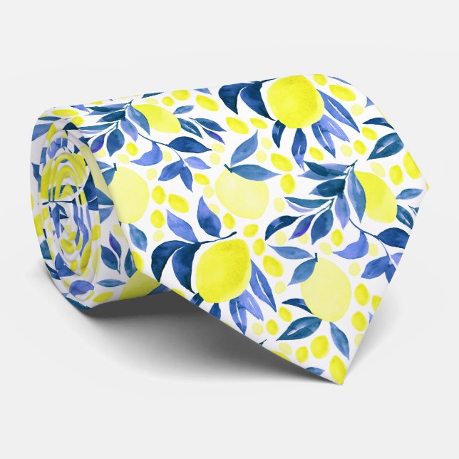 Corbata Patrón de limón cítrico mediterráneo (Enrollado)