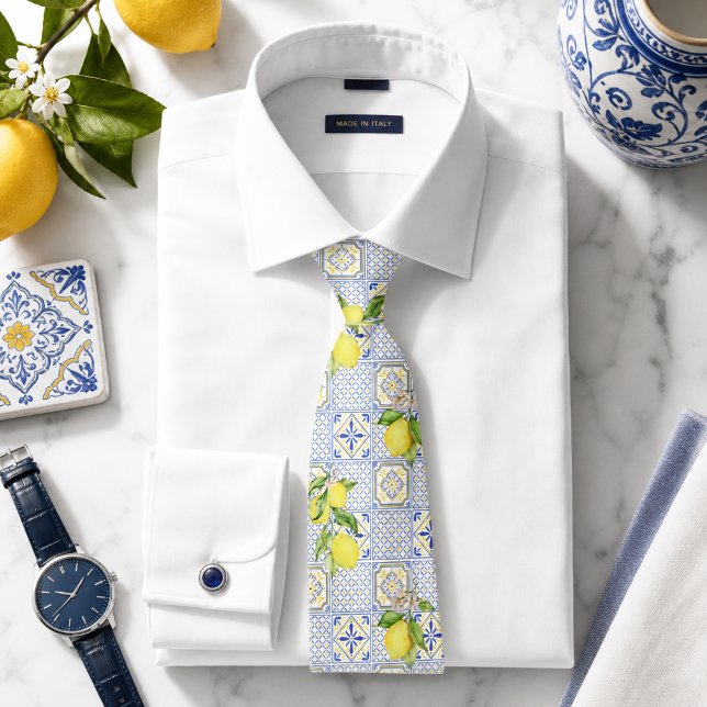 Corbata patrón de limón cítrico mediterráneo (Subido por el creador)