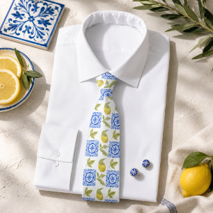 Corbata patrón de limón cítrico mediterráneo