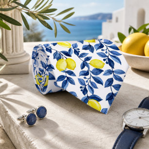Corbata patrón de limón cítrico mediterráneo