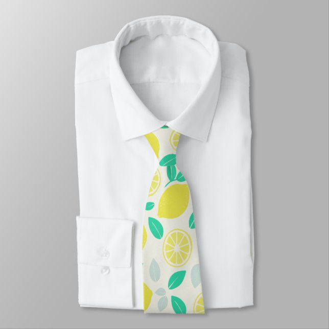 Corbata Patrón de limón de verano en crema (Atado)