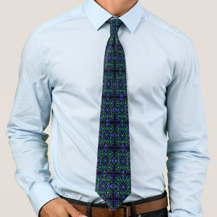 Corbata Patrón de línea abstracta en verde violeta y negro