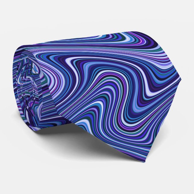 Corbata Patrón de línea curvada de sombras azules muy únic (Enrollado)