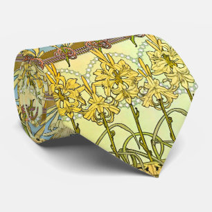 Corbata Patrón de lirio Art Nouveau de Alphonse Mucha vint
