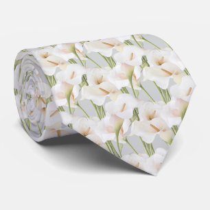 Corbata patrón de lirio de cala sobre gris claro