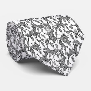 Corbata Patrón De Lirio De Paz Blanco Y Negro