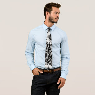 Corbata Patrón de lujo floral monocromo chic (4)