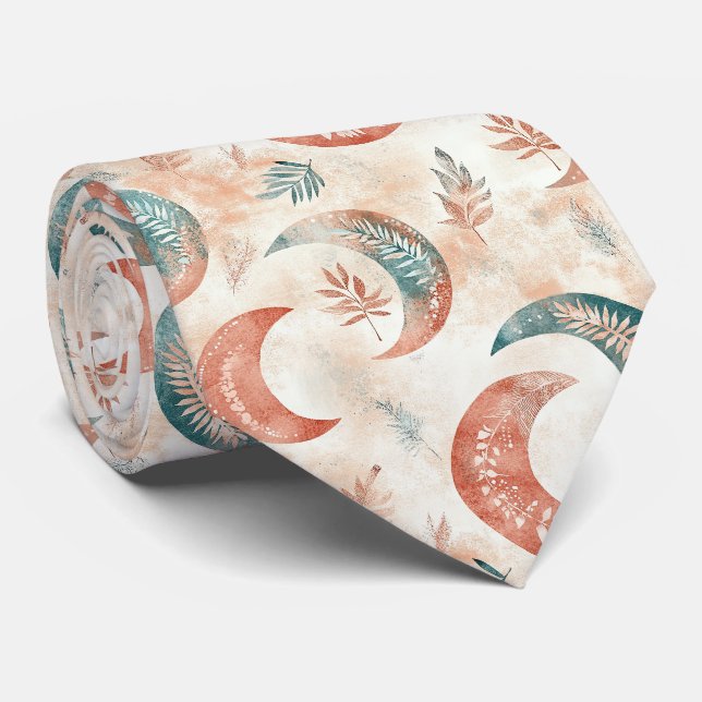 Corbata Patrón de Luna Floral Boho Celestial (2) (Enrollado)