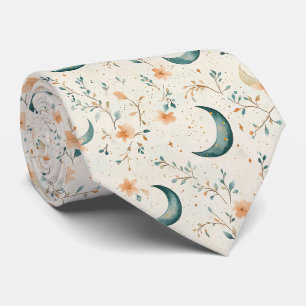 Corbata Patrón de Luna Floral Celestial Boho (1)