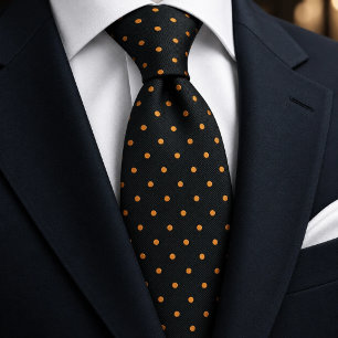 Corbata Patrón de lunares de twill de naranja negro de din
