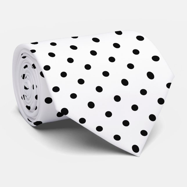 Corbata Patrón de lunares mini negro sobre blanco  (Enrollado)