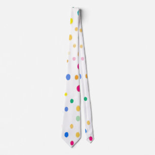Corbata Patrón de lunares multicolor juguetón sobre blanco