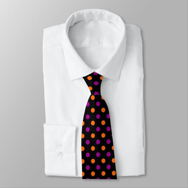 Corbata Patrón de lunares naranja y morado (Atado)