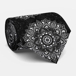 Corbata Patrón de mandala espiritual indio negro