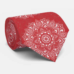 Corbata Patrón de mandala espiritual indio rojo