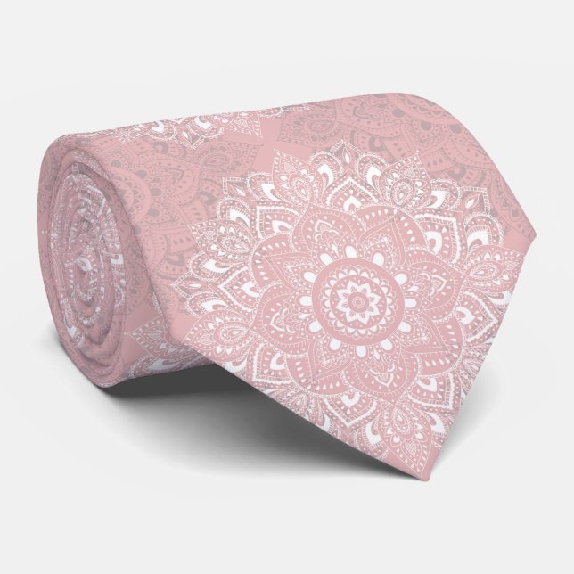 Corbata Patrón de mandala espiritual indio rosa (Enrollado)