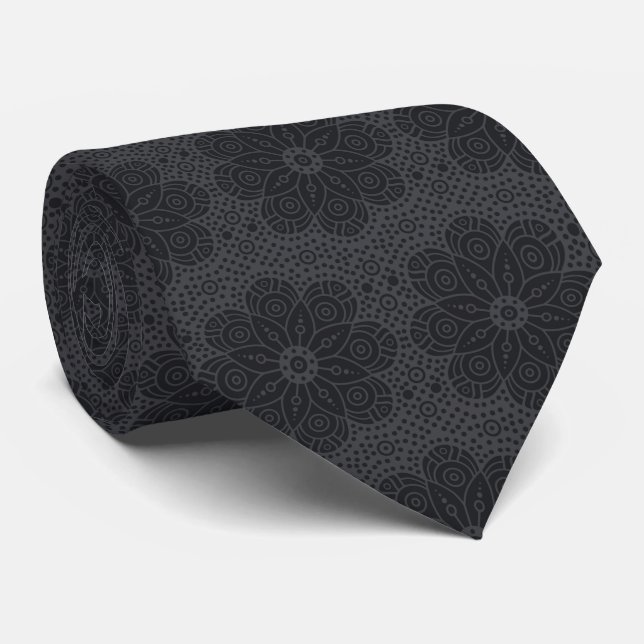 Corbata patrón de mandala étnico negro (Enrollado)
