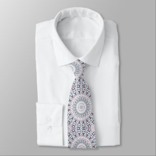 Corbata Patrón de Mandala Geométrico Morado y Azul