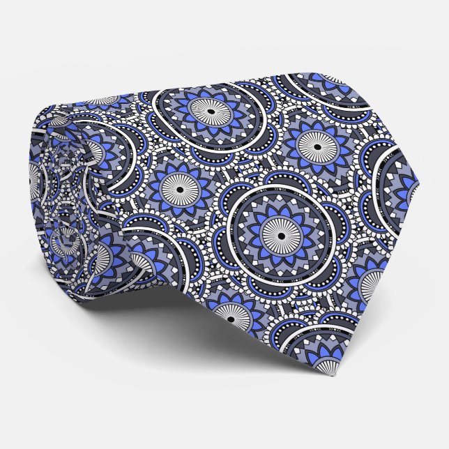 Corbata Patrón de mandala islámico antiguo azul (Enrollado)