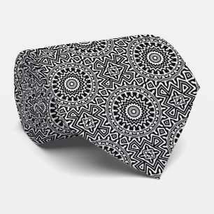 Corbata Patrón de mandala moderno en blanco y negro