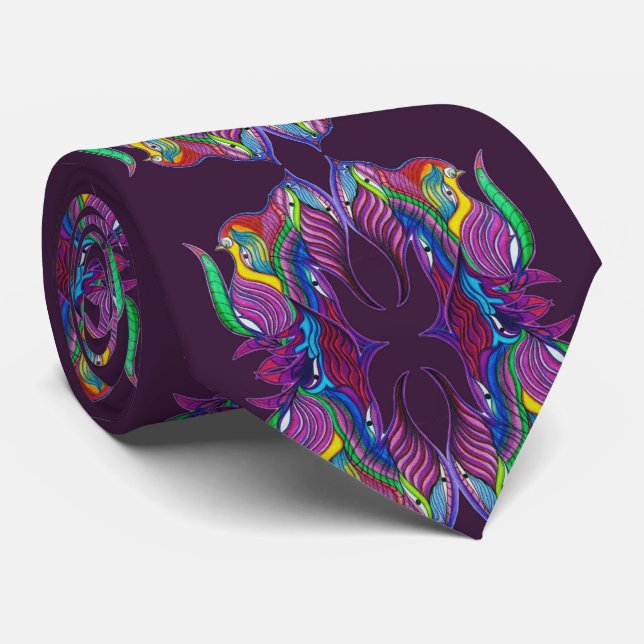 Corbata Patrón de mandala psicodélica púrpura oscuro (Enrollado)
