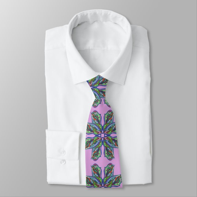Corbata Patrón de mandala púrpura psicodélica moderna (Atado)
