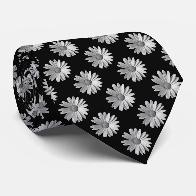 Corbata Patrón de margarita - Blanco y negro (Enrollado)