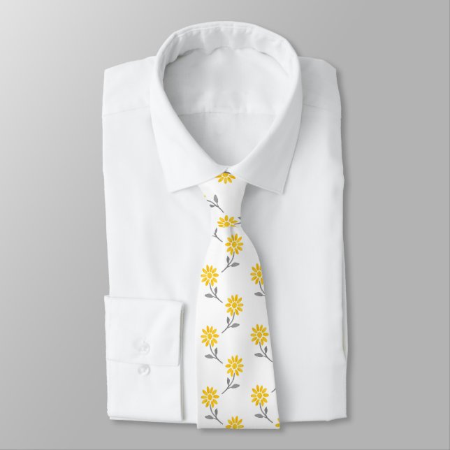 Corbata Patrón de margarita de color amarillo y gris (Atado)