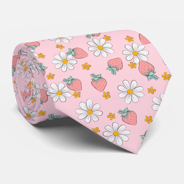 Corbata Patrón de margarita de fresa de verano (Enrollado)