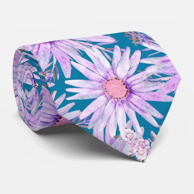 Corbata Patrón de margarita morada retro genial (Enrollado)