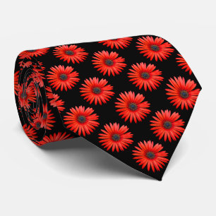Corbata Patrón de margarita rojo africano sobre negro