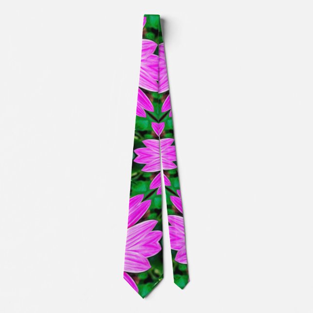 Corbata Patrón de margarita rosa y verde (Anverso)
